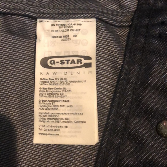 G-Star Raw Inked Denim Dark Blue Jean Jacket w/Authentic Leather Biker Sleeves - Picture 16 of 16